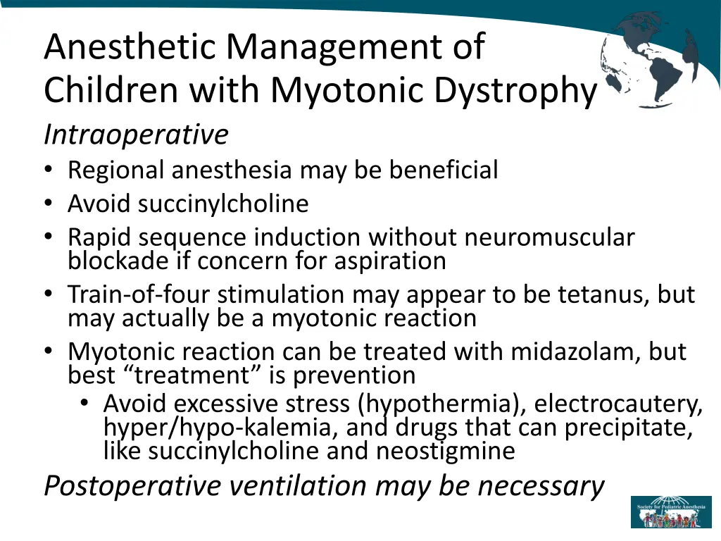 anesthetic management of children with myotonic 1