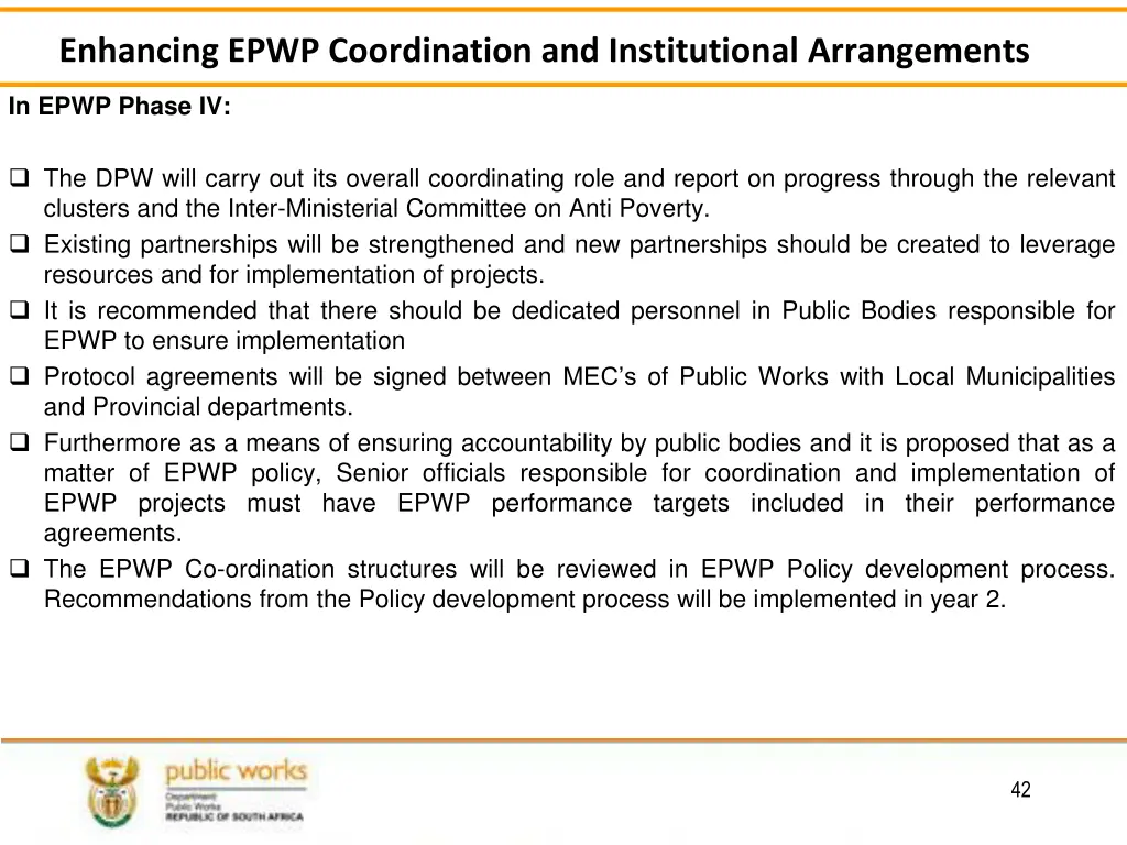 enhancing epwp coordination and institutional