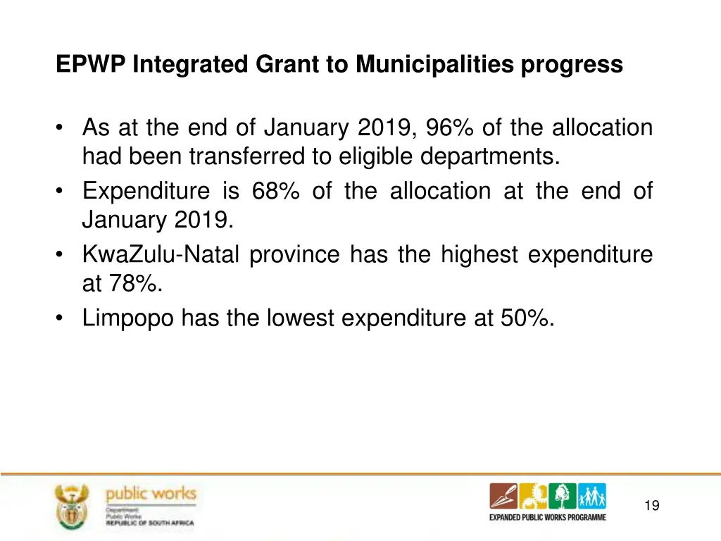 epwp integrated grant to municipalities progress