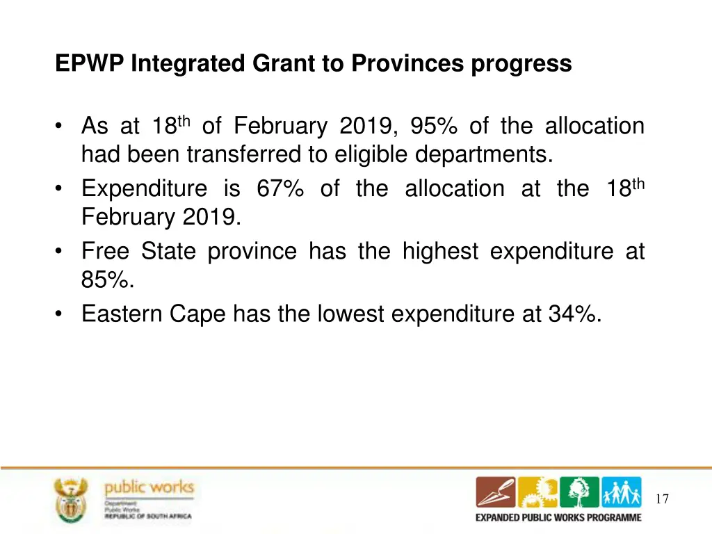 epwp integrated grant to provinces progress