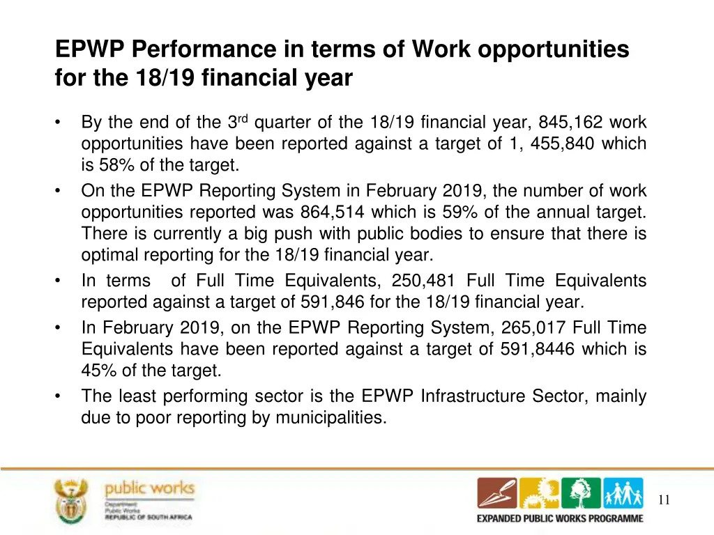 epwp performance in terms of work opportunities