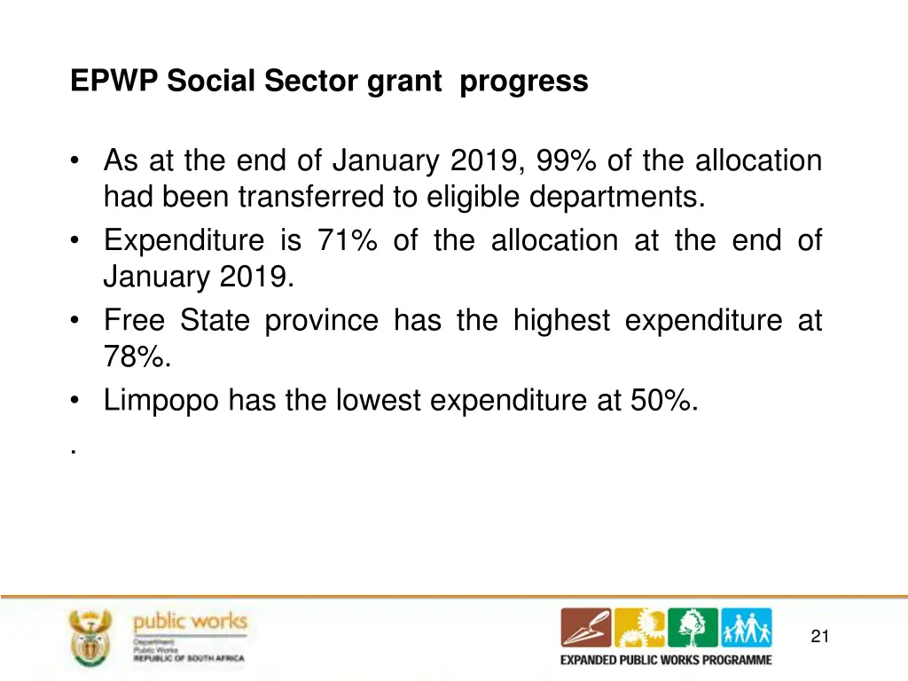 epwp social sector grant progress