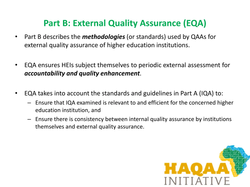 part b external quality assurance eqa