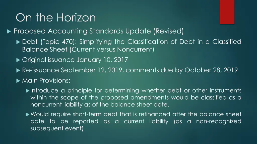 on the horizon proposed accounting standards