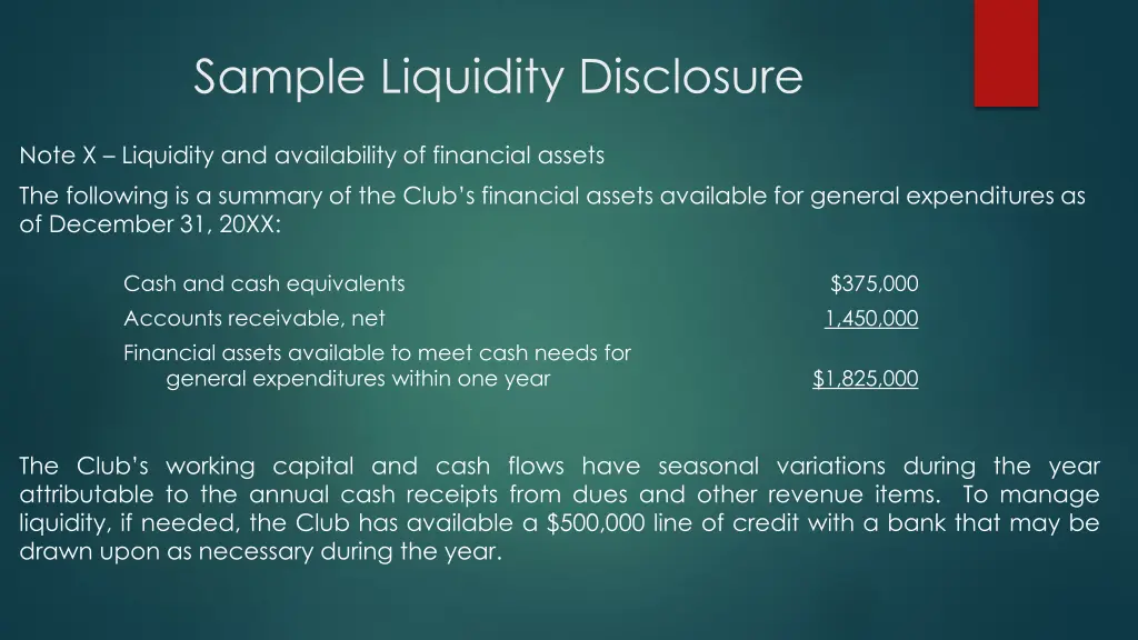 sample liquidity disclosure