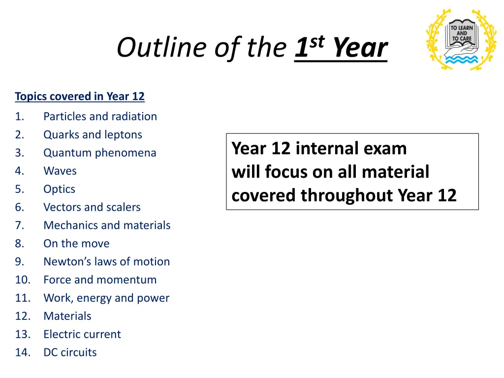 outline of the 1 st year