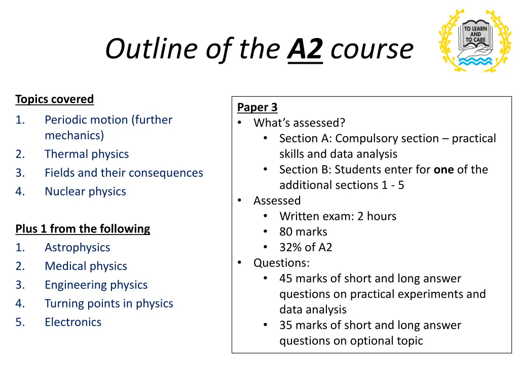 outline of the a2 course 2