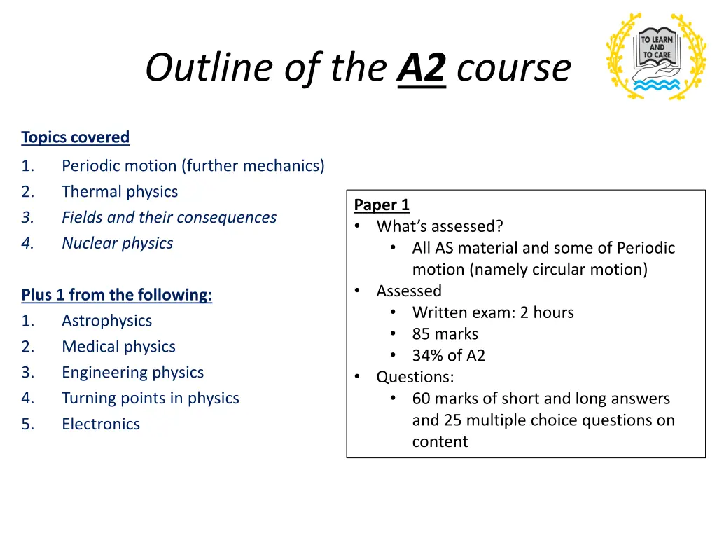 outline of the a2 course