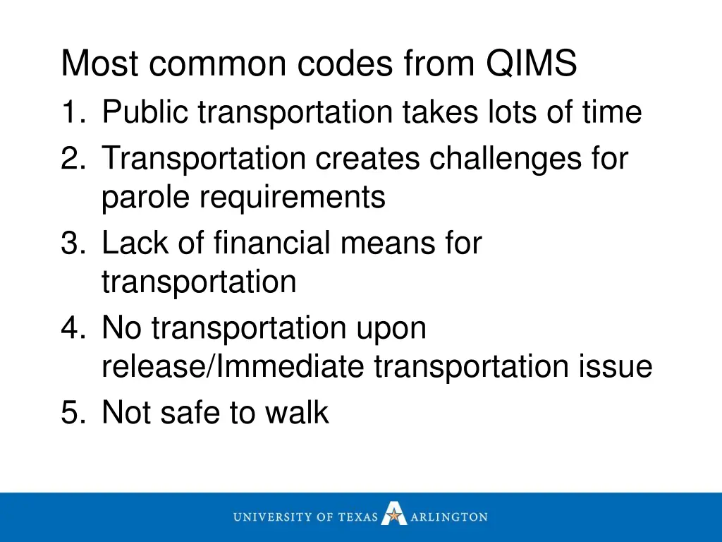 most common codes from qims 1 public