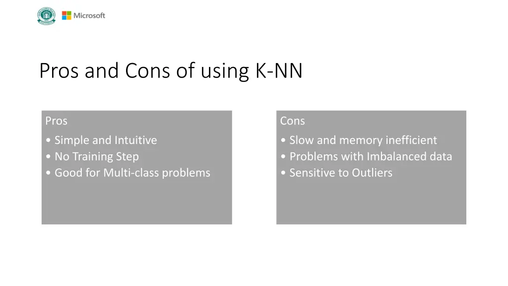 pros and cons of using k nn