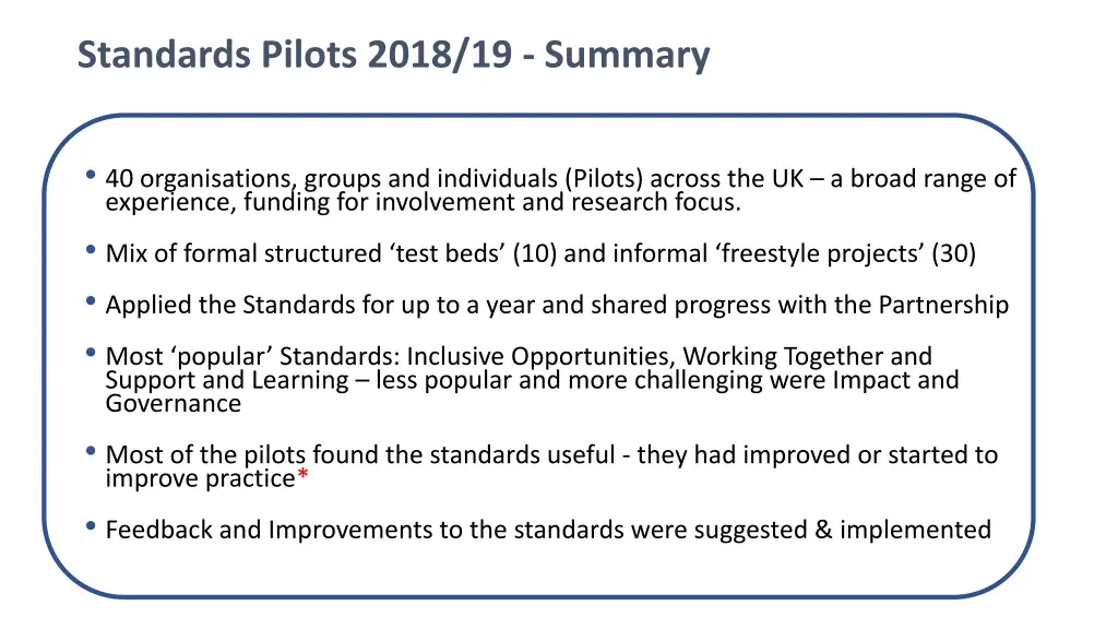 standards pilots 2018 19 summary