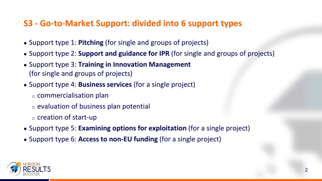 s3 go to market support divided into 6 support