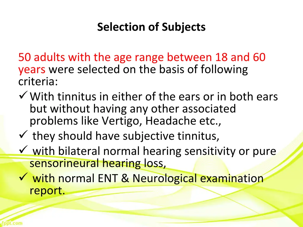 selection of subjects