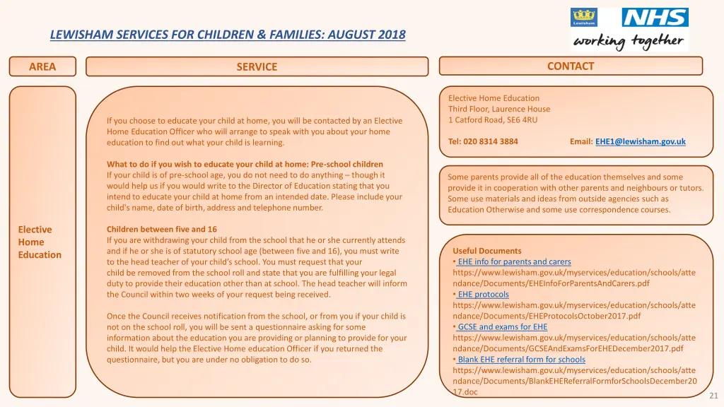 lewisham services for children families august 19