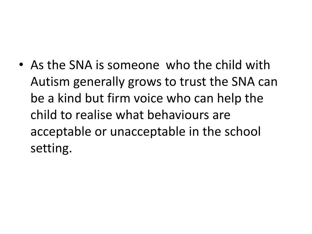 as the sna is someone who the child with autism