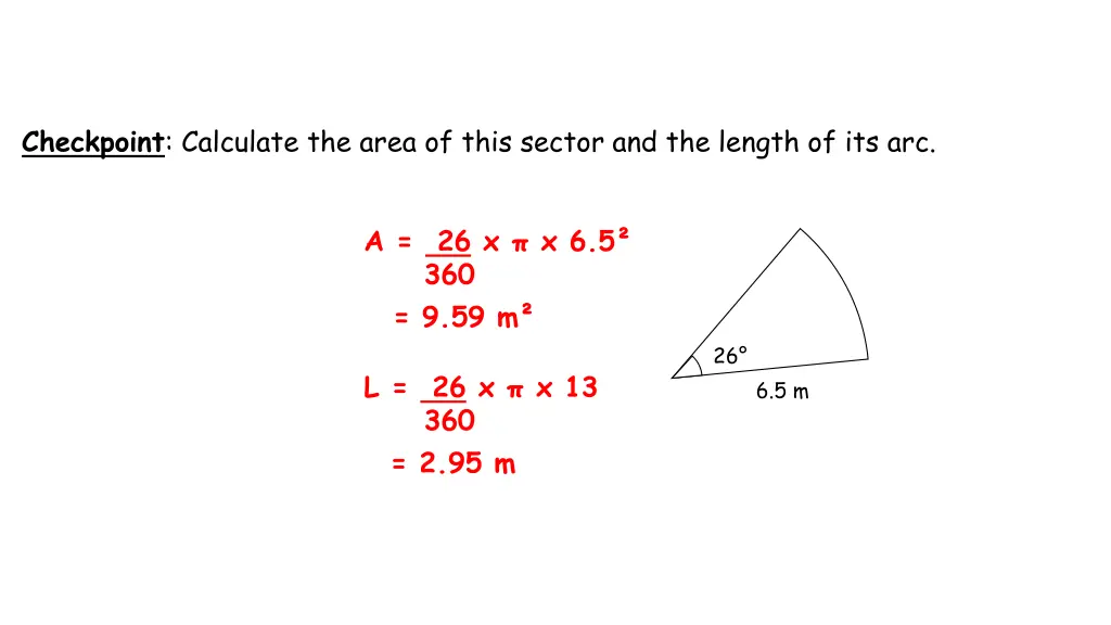 checkpoint calculate the area of this sector