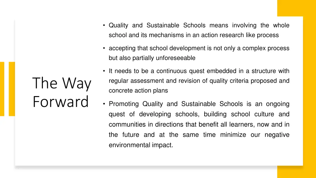 quality and sustainable schools means involving