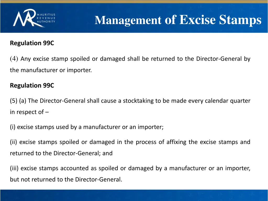 management of excise stamps 1