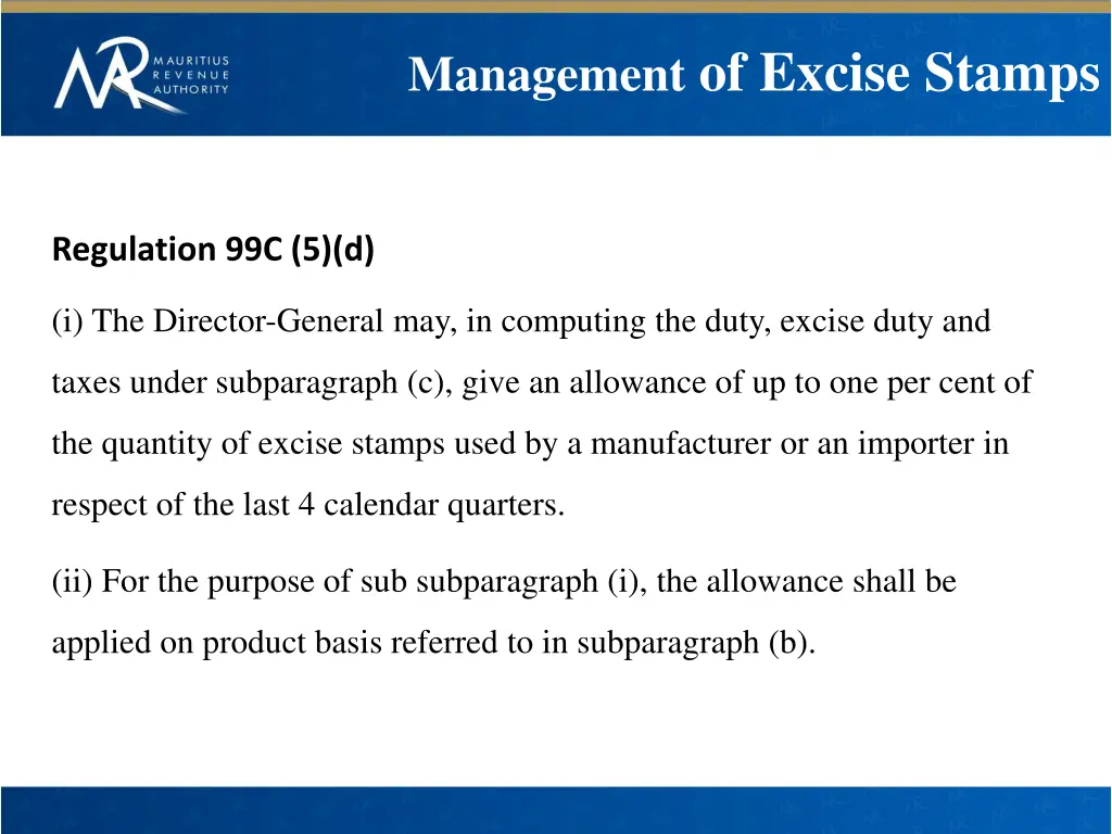 management of excise stamps 4