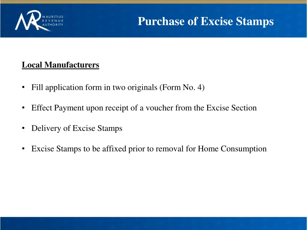 purchase of excise stamps