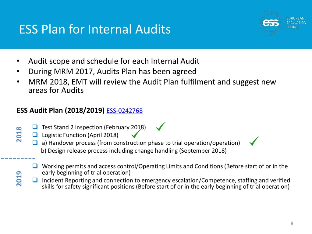 ess plan for internal audits