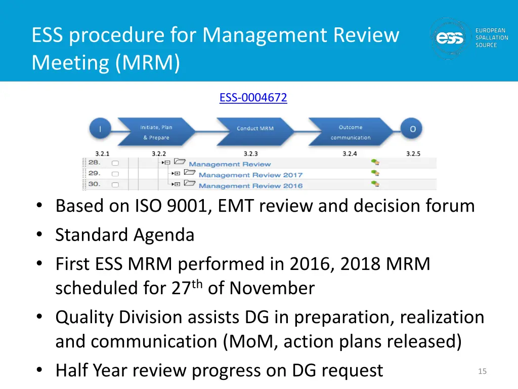 ess procedure for management review meeting mrm