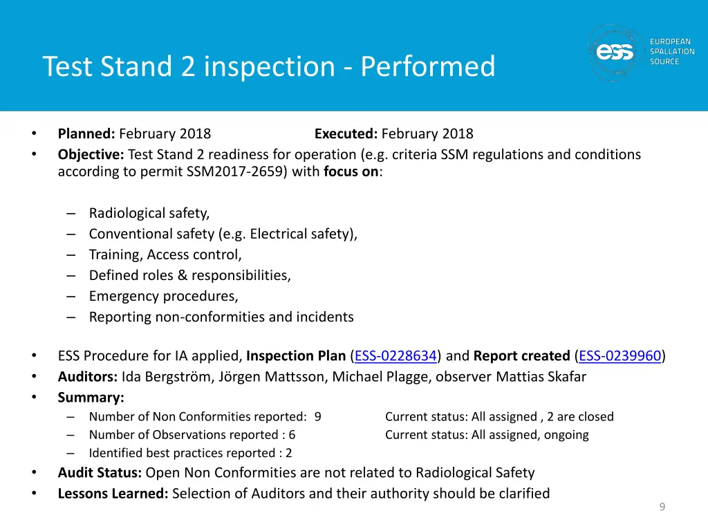 test stand 2 inspection performed