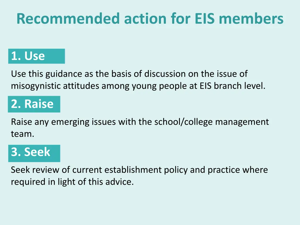 recommended action for eis members