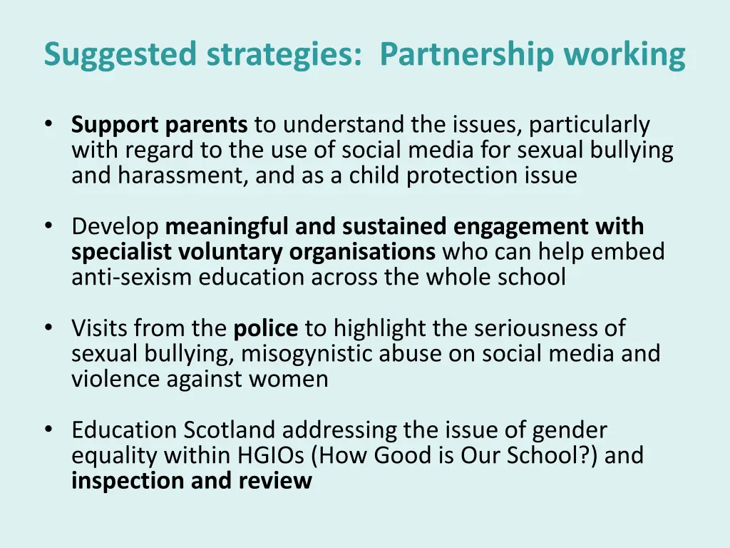 suggested strategies partnership working