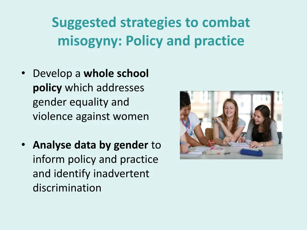 suggested strategies to combat misogyny policy