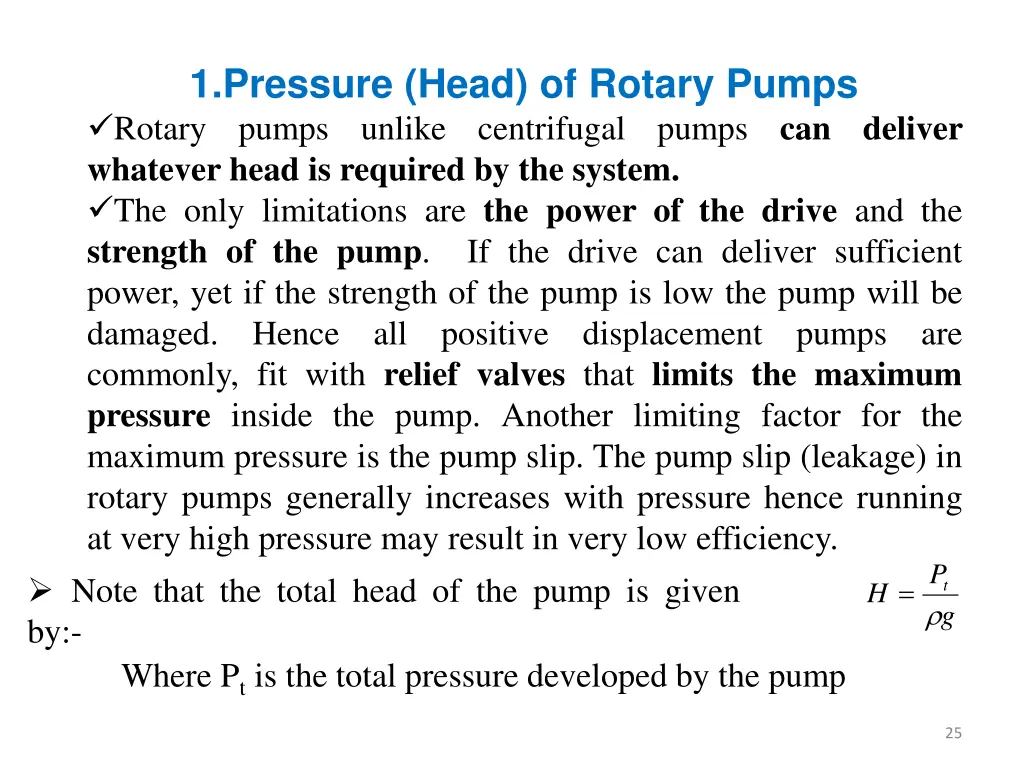 1 pressure head of rotary pumps rotary pumps