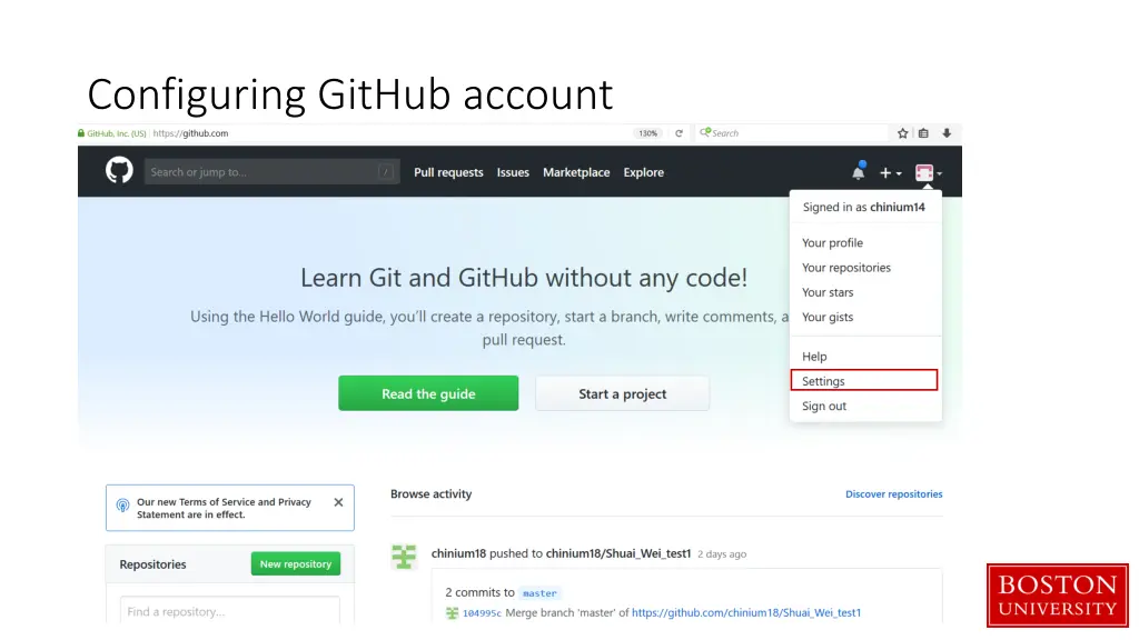 configuring github account