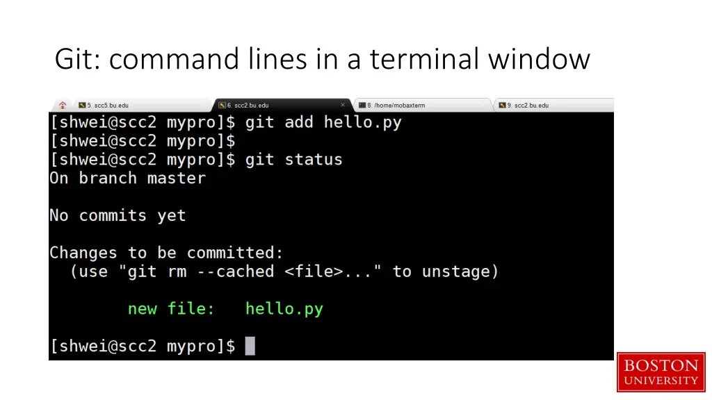 git command lines in a terminal window