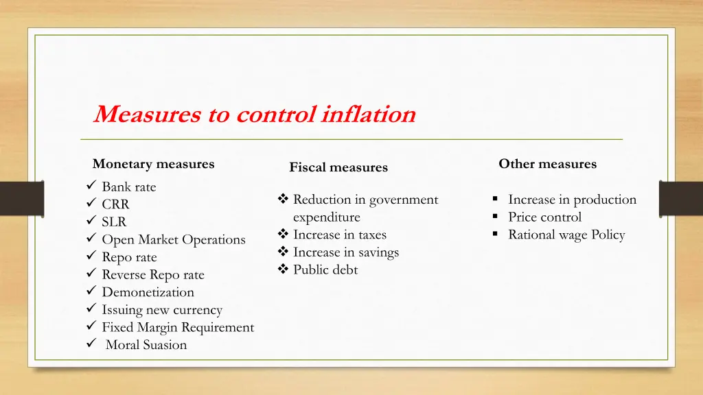 measures to control inflation