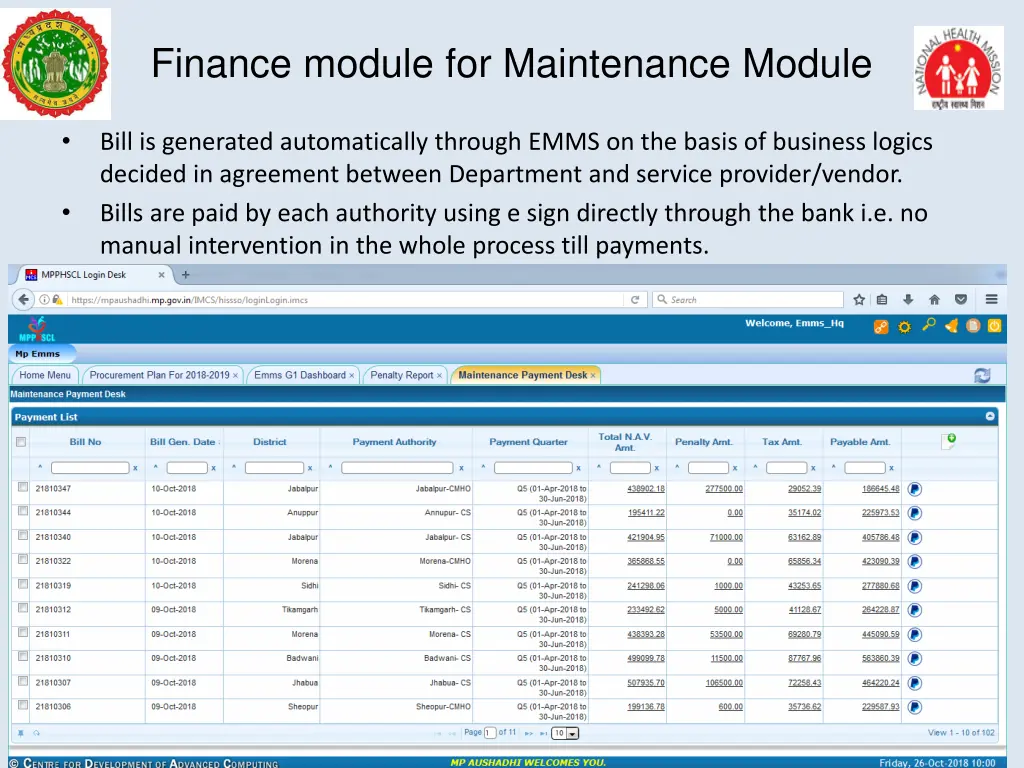 finance module for maintenance module