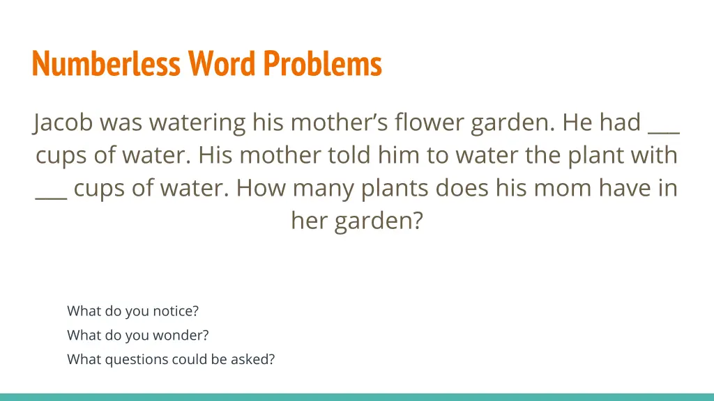 numberless word problems 2