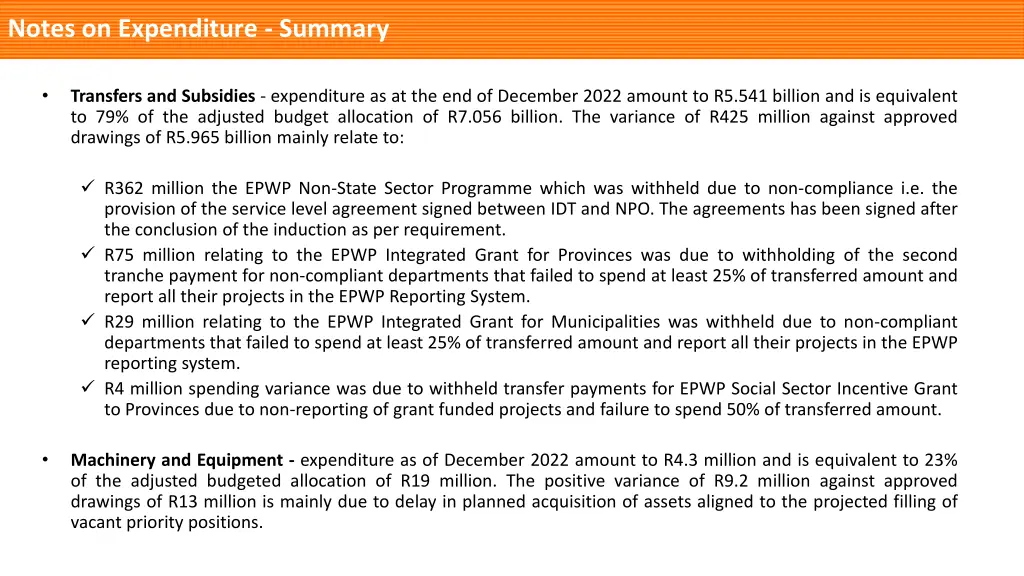 notes on expenditure summary 1