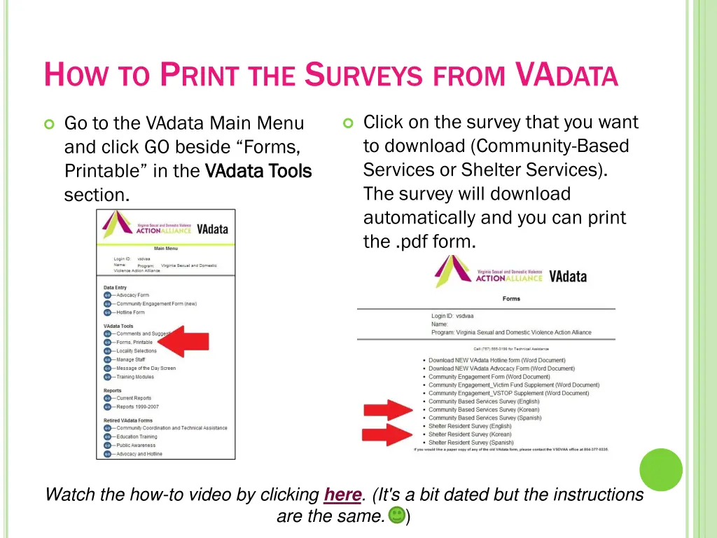 h ow to p rint the s urveys from va data