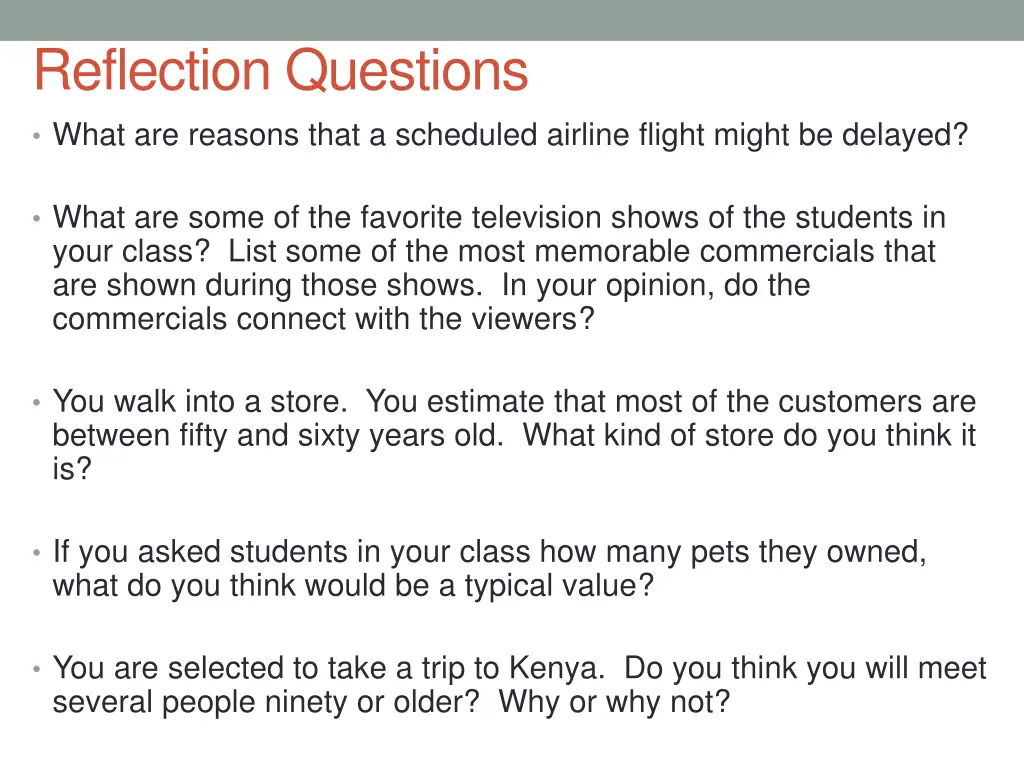 reflection questions what are reasons that