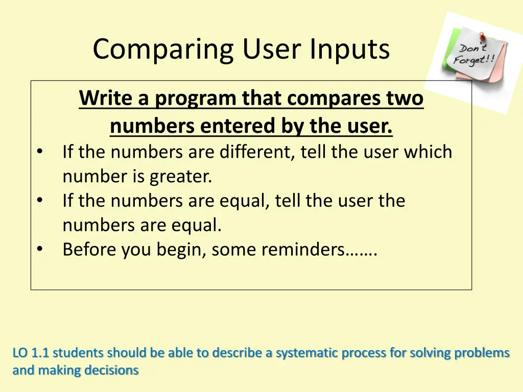 comparing user inputs