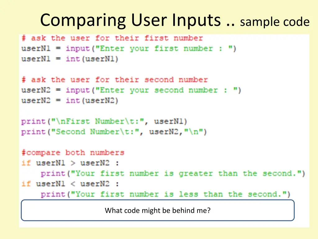 comparing user inputs sample code