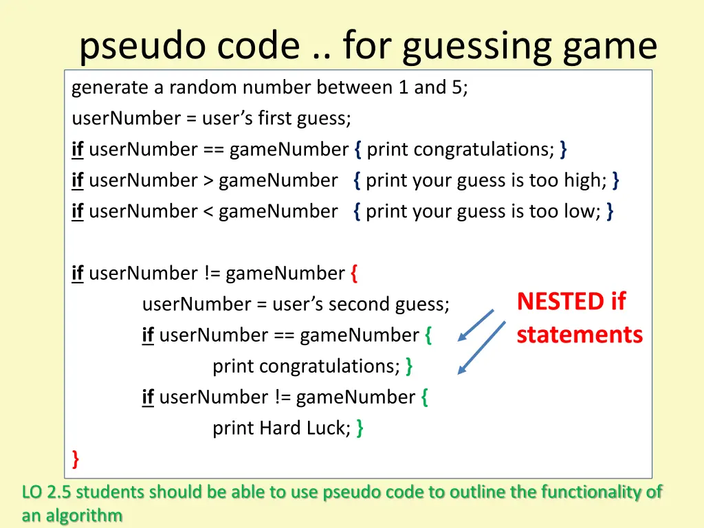 pseudo code for guessing game generate a random