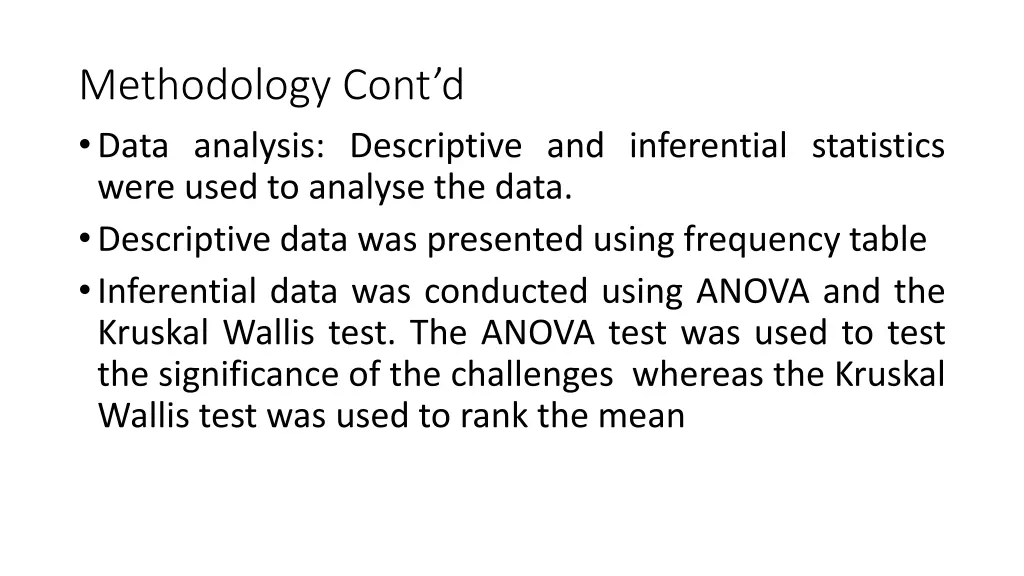 methodology cont d data analysis descriptive