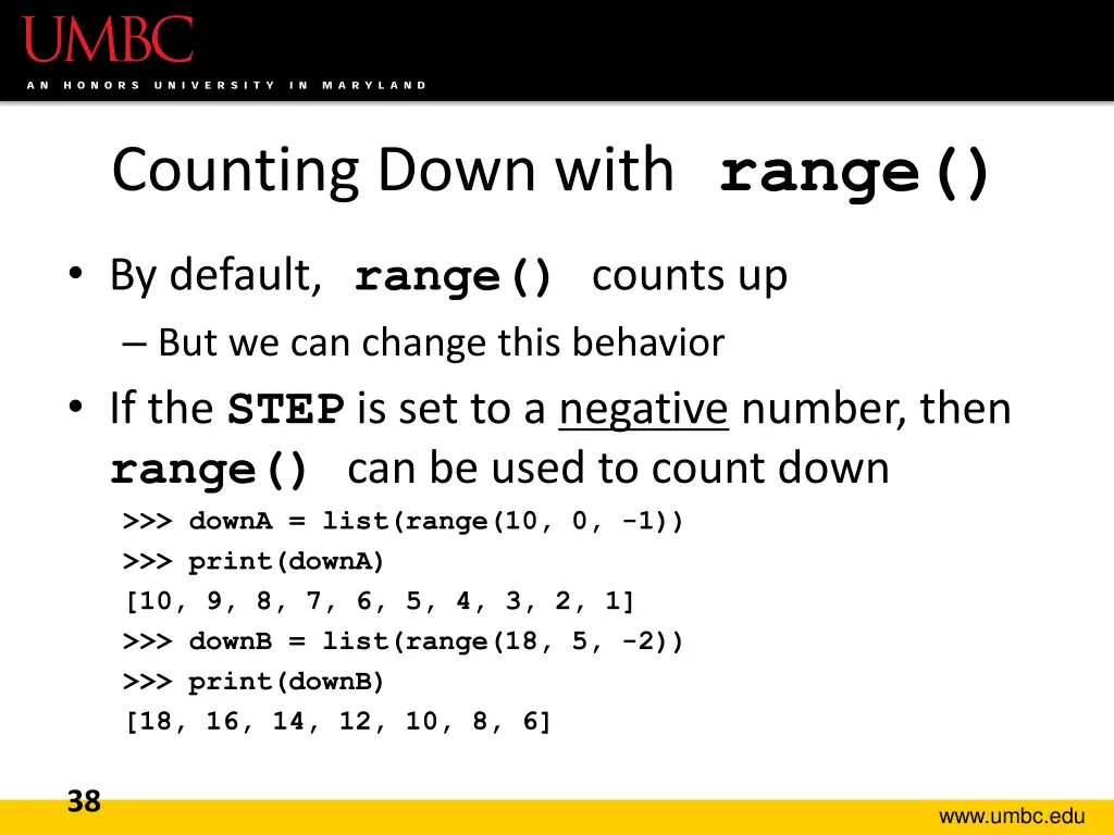 counting down with range