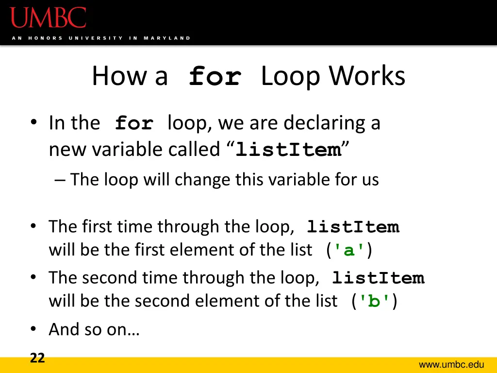 how a for loop works