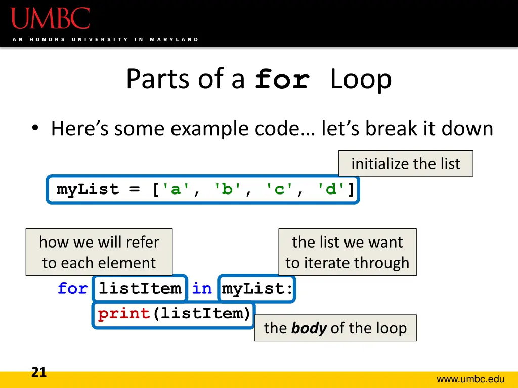 parts of a for loop 1