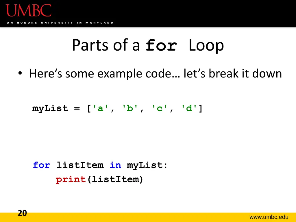 parts of a for loop