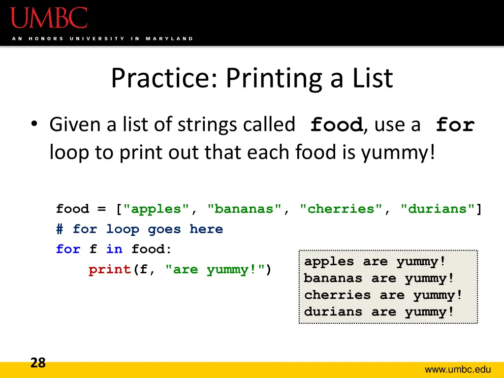 practice printing a list