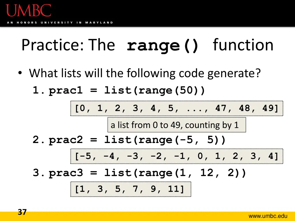 practice the range function