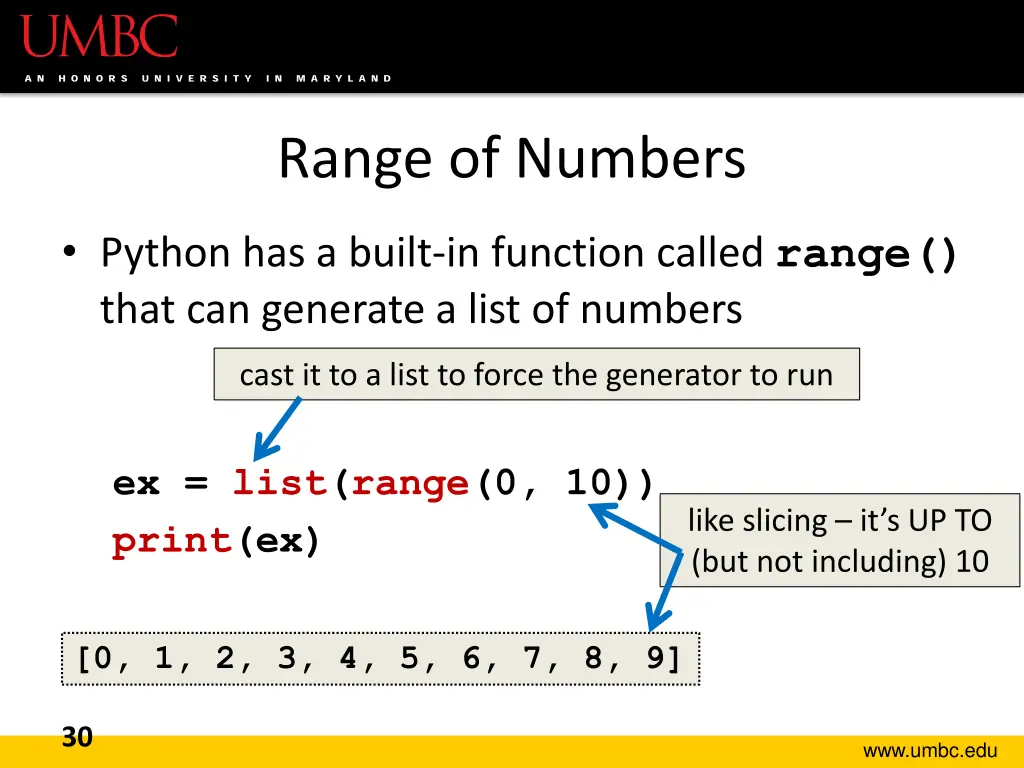 range of numbers